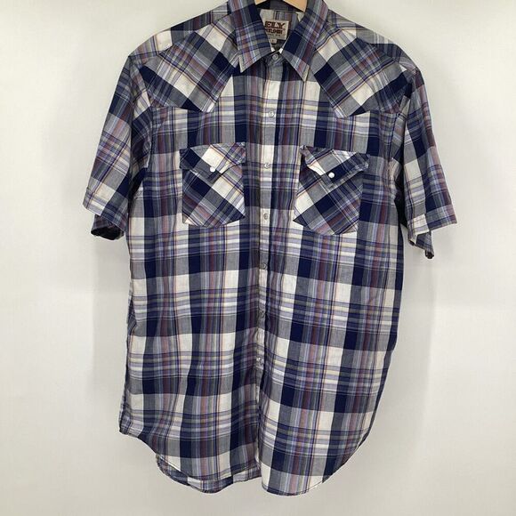 Mens Western Ely Cattleman Pearl Snap‎ Short Sleeved large plaid western - Picture 1 of 6